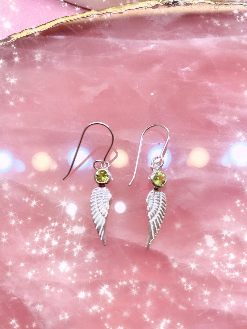拉斐爾綠天使翅膀 peridot  angle wings - 耳環/耳夾/耳骨夾 - 純銀 多色