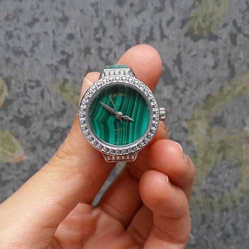 【Lost And Find】Natural gemstone ‎malachite ring watch - แหวนทั่วไป - เครื่องเพชรพลอย 