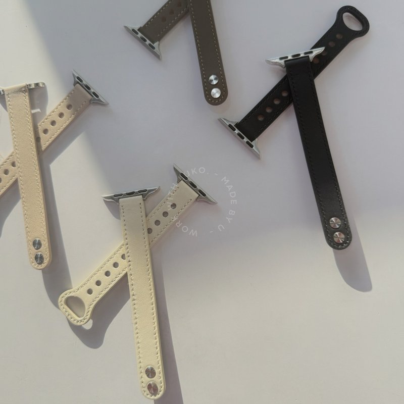 Apple Watch | 細款  雙圓釘扣真皮錶帶 - 錶帶 - 真皮 