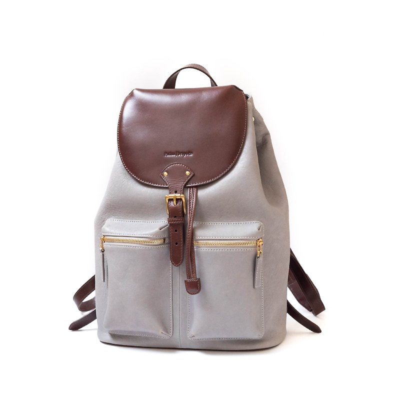 Patina｜Mira leather backpack - กระเป๋าเป้สะพายหลัง - หนังแท้ สีเทา
