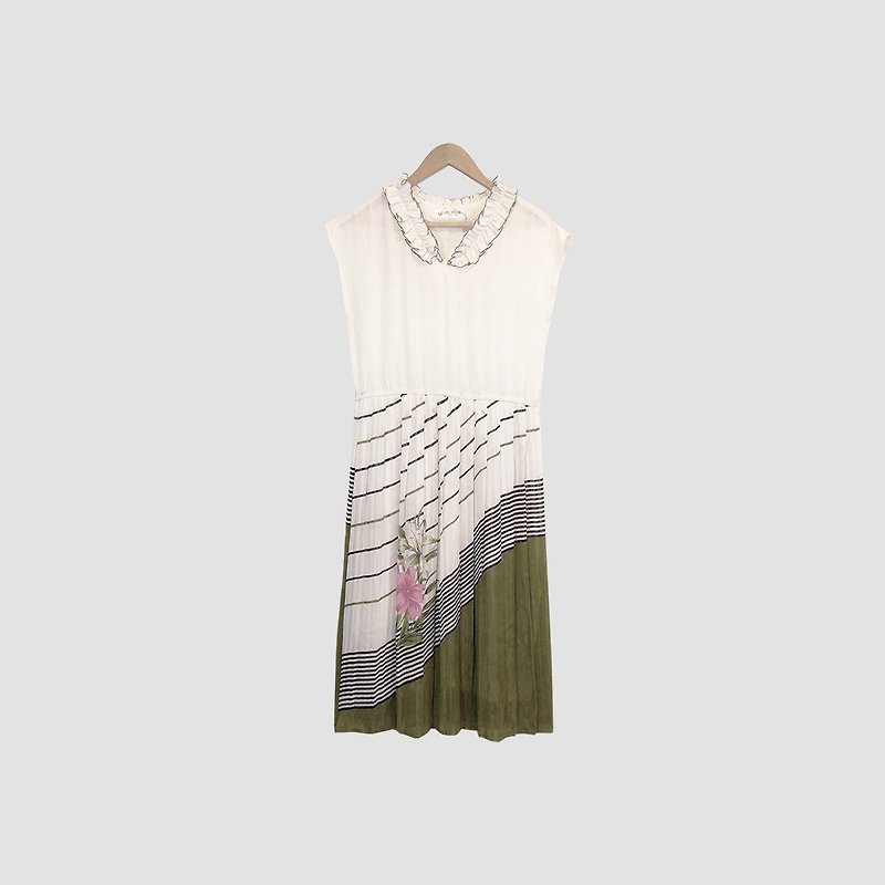 Dislocation vintage / Lotus collar sleeveless dress no.084 vintage - One Piece Dresses - Polyester White