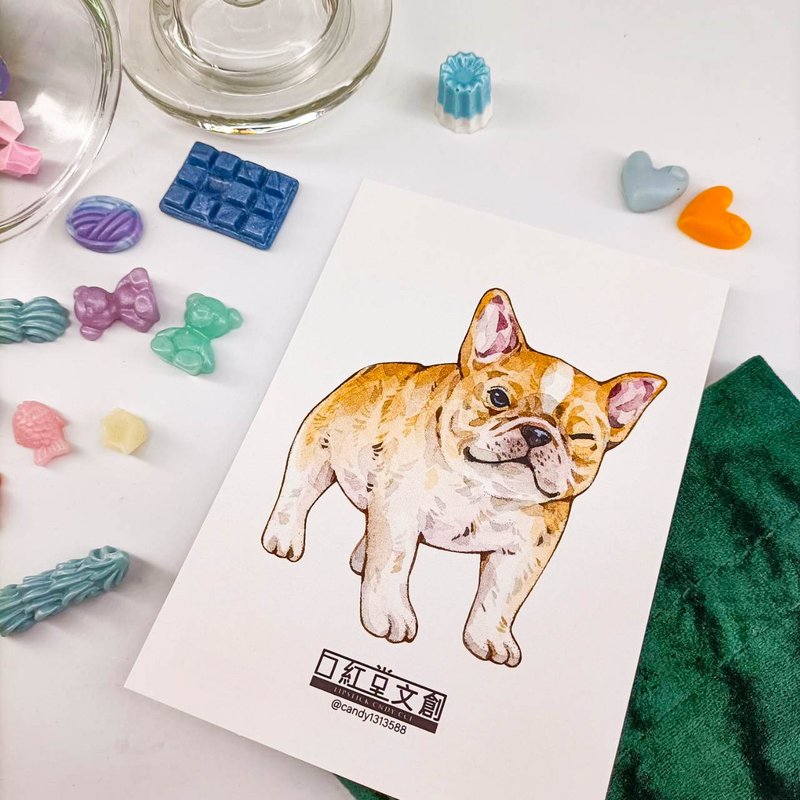 KR474_口紅堂明信片_法國鬥牛犬3_candy1313588 postcard - 卡片/明信片 - 紙 多色