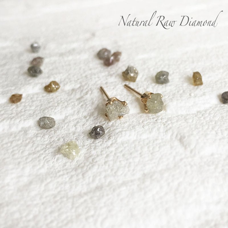 K14GF 原石鑽石耳環 - 耳環/耳夾/耳骨夾 - 寶石 黃色