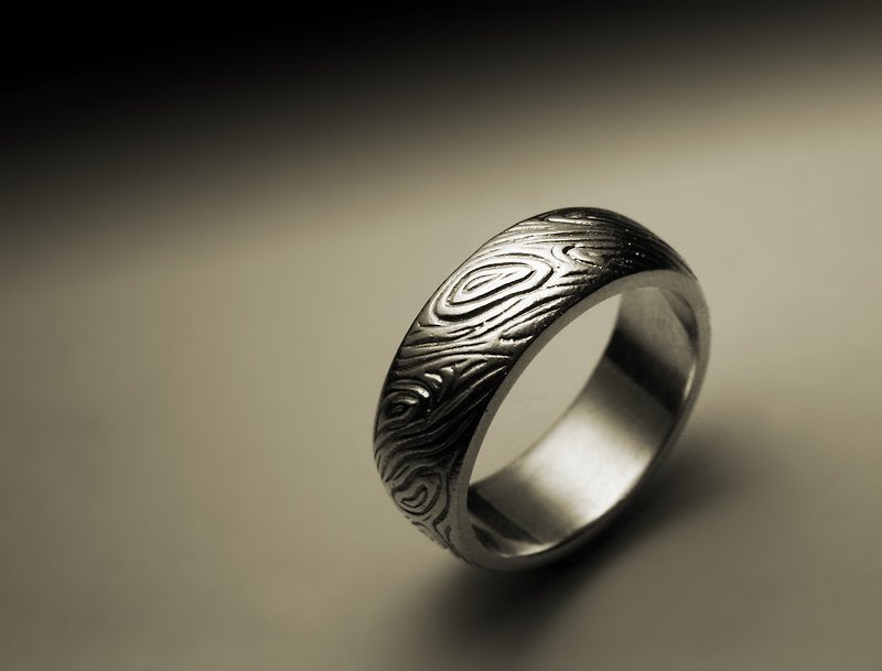 Narrow wood and gold pattern ring - General Rings - Other Metals Silver