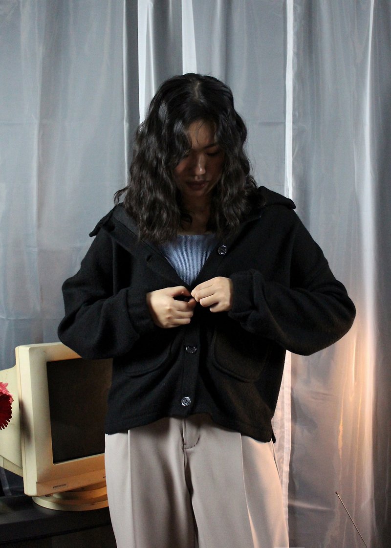 軟綿綿開襟外套  - 黑色 - 外套/大衣 - 聚酯纖維 黑色