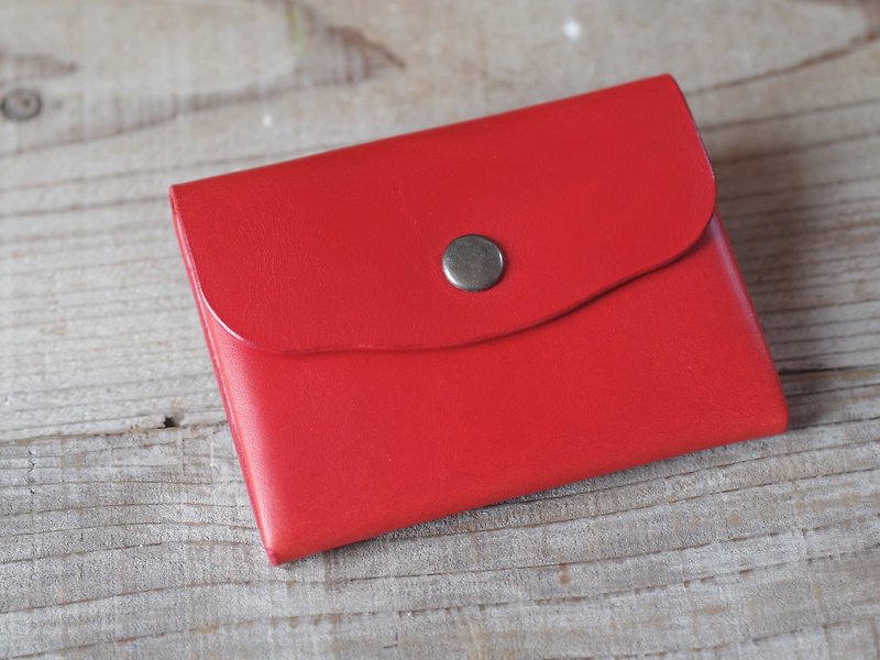 Hand-sewn leather coin case red - กระเป๋าใส่เหรียญ - หนังแท้ สีแดง