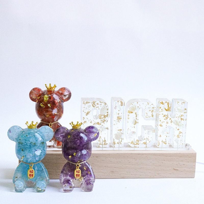 【Hourrae荷萊】獨家訂製 招財好運晶熊 招財吊牌 水晶擺件 RICH - 擺飾/家飾品 - 水晶 多色