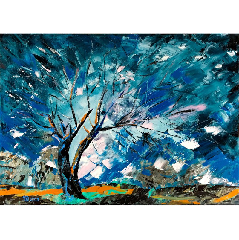 Sakura Painting Impressionism Original Art Large Oil Artwork Impasto Art Canvas - 海報/掛畫/掛布 - 其他材質 多色