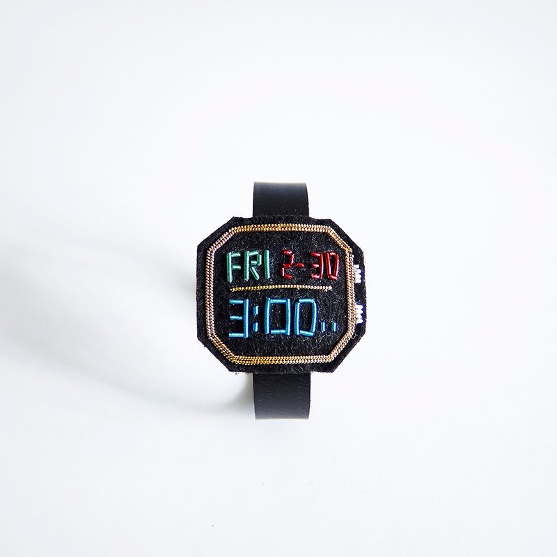ハンドメイド刺繍電子腕時計スタイルメタルブレスレットストラップ// - ブレスレット - 革 ブラック