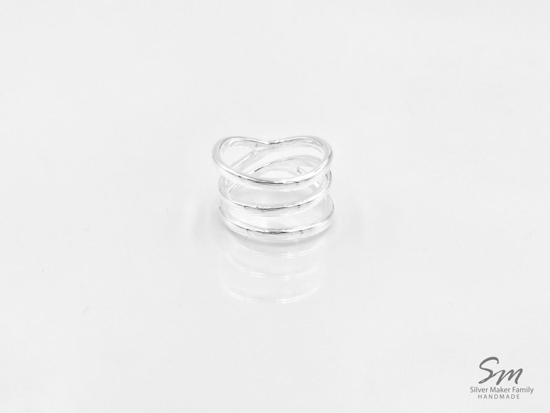 Triple-Line Sterling Silver Ring with Two-Way Charm - Handmade 92.5% - General Rings - Sterling Silver Silver