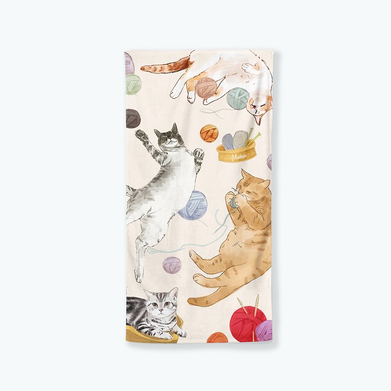 【Mao Ball Cat】Bath Towel Small Blanket - ผ้าขนหนู - คาร์บอนไฟเบอร์ สีเหลือง