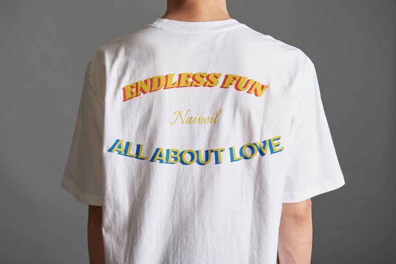 ENDLESS FUN pattern white short TEE - เสื้อยืดผู้ชาย - ผ้าฝ้าย/ผ้าลินิน ขาว