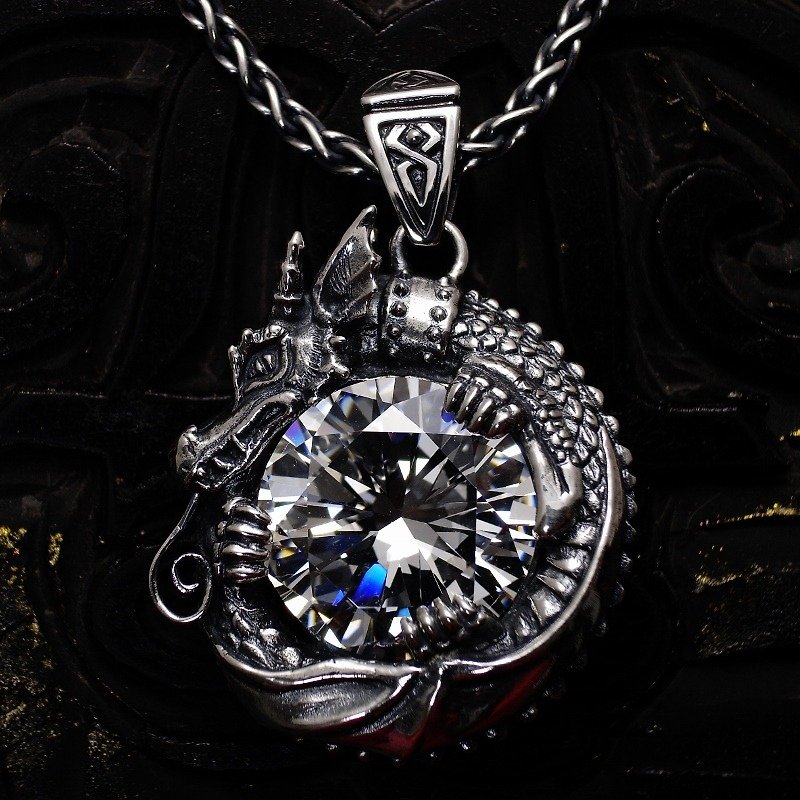 Merlin Amulet / Dragon Silver Pendant - สร้อยคอ - โลหะ สีเทา