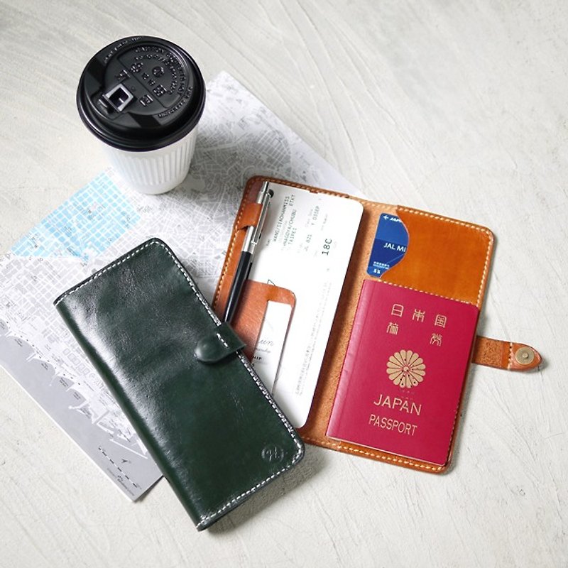 Japanese adult taste travel multi-functional magnetic buckle passport holder / set Made by HANDIIN - ที่เก็บพาสปอร์ต - หนังแท้ 