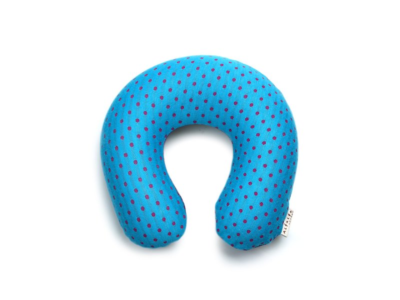波點迷你充氣頸枕 - 小孩專用 - 天藍色 - 枕頭/咕𠱸 - 棉．麻 藍色