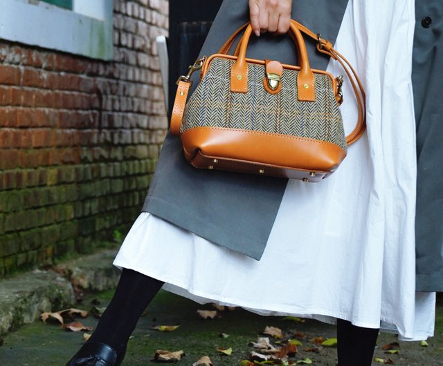 ハンドメイド ハリスツイード バッグ ハンドバッグ ハンドメイド＊ハリスツイード＊コラージュトートバッグ＊C\u0026S