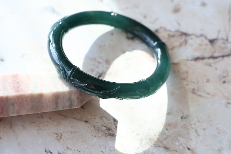 Journal-Bamboo Gentleman's natural A-grade jadeite (melon material) high-quality old blue water master carved bamboo round bar bracelet - Bracelets - Jade 