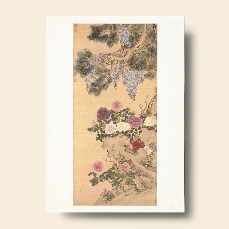 Print Card, Flowers, Tsou I-kuei, Qing Dynasty - โปสเตอร์ - กระดาษ สีกากี