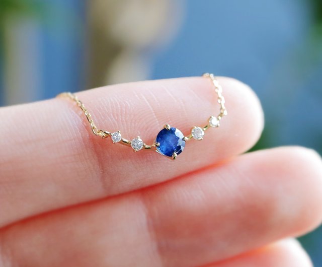 K18 Sapphire & Diamond Necklace (Round Cut) ~Ello Lily~ September