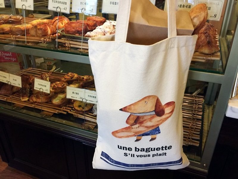 Bear Hug Stick Bread Eco-friendly Linen Shopping Bag - Messenger Bags & Sling Bags - Cotton & Hemp 