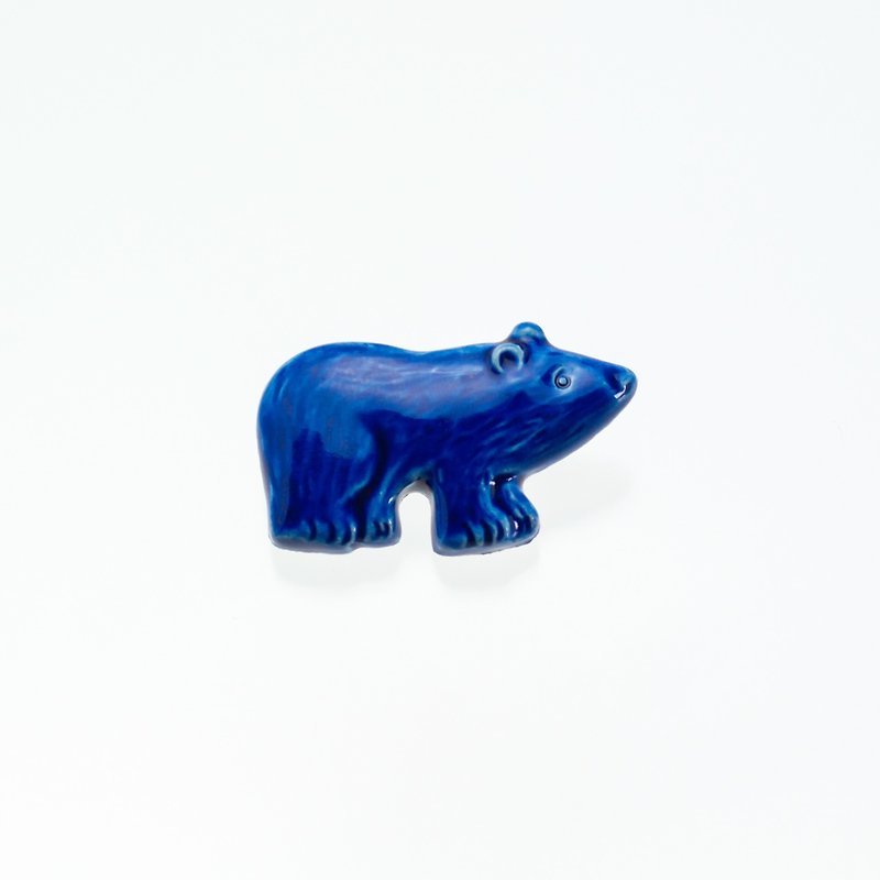 陶器ブローチ　クマ(コバルト) - 胸針/心口針 - 陶 藍色