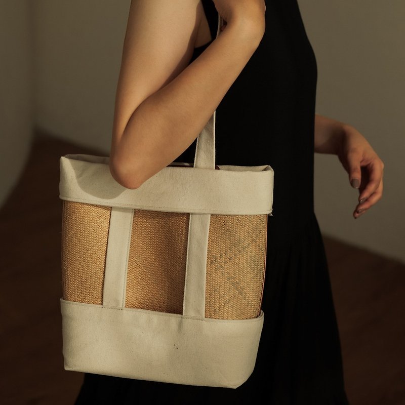 Vanilla pastry leather shoulder bag/rush weave/canvas bag/thickened - กระเป๋าแมสเซนเจอร์ - วัสดุอื่นๆ 