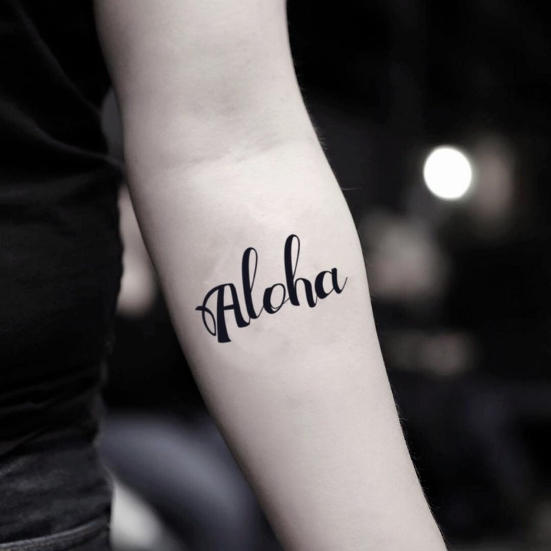OhMyTat 阿羅哈 Aloha 刺青圖案紋身貼紙 (2 張) - 紋身貼紙/刺青貼紙 - 紙 黑色