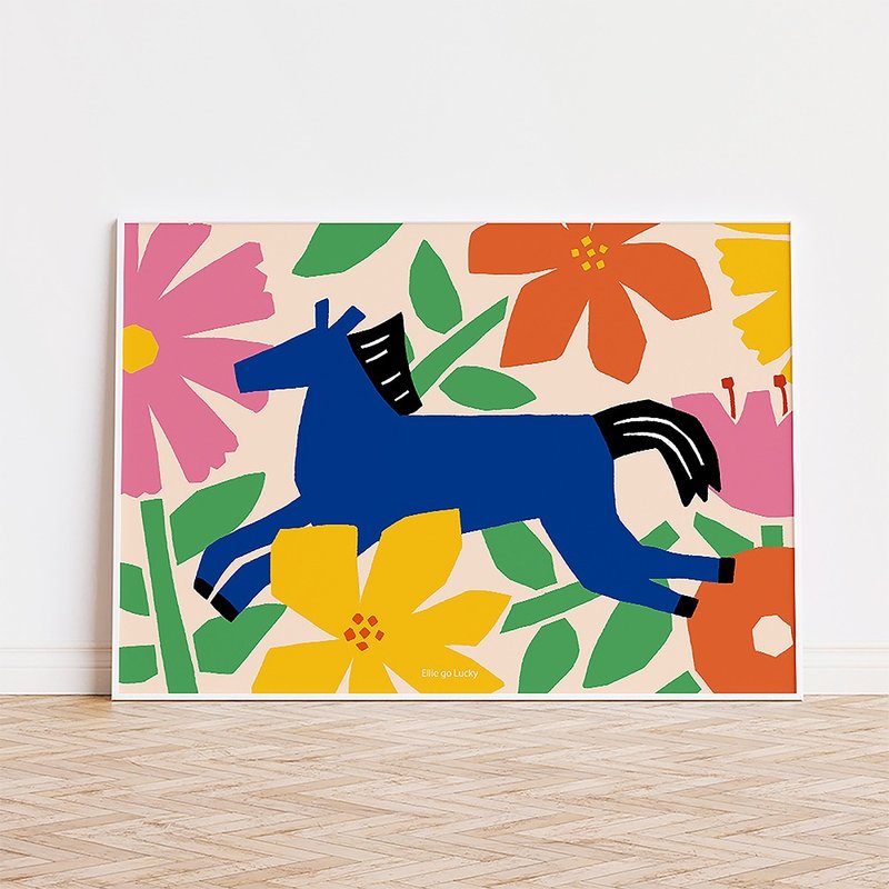 Art print Blue Horse Illustration poster - 海報/掛畫/掛布 - 紙 