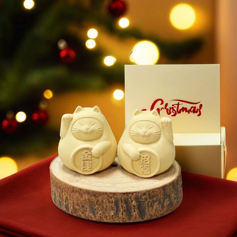 [Christmas Gift] A must-have for good luck in 2025 - Lucky Cat Incense Stone+ Hinoki Essential Oil + Christmas Bag - น้ำหอม - ปูน 