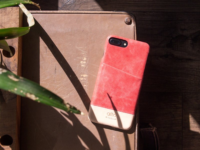 Alto iPhone 8 Plus Leather Case Back Cover 5.5吋 Metro - Coral Red / Natural - เคส/ซองมือถือ - หนังแท้ สีแดง