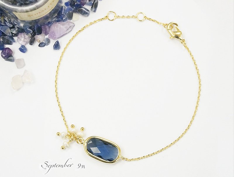 Edith & Jaz • Birthstone with Pearl Collection - Blue Quartz Bracelet (Sep) - Bracelets - Gemstone Blue