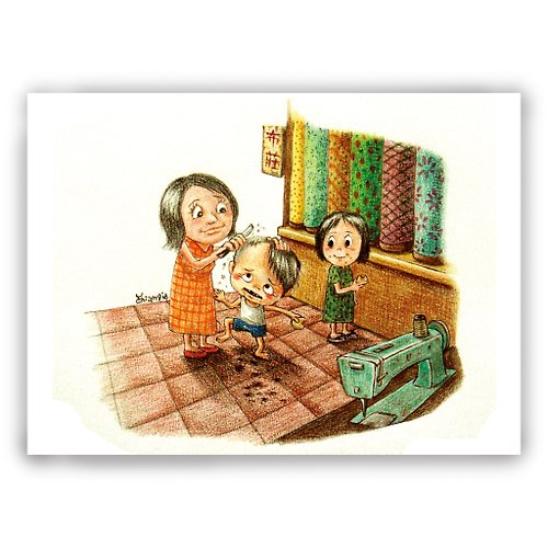 DuDo Shop 土豆屋 母親節-手繪插畫母親卡/萬用卡/卡片/明信片/插畫卡--憶童年 母子