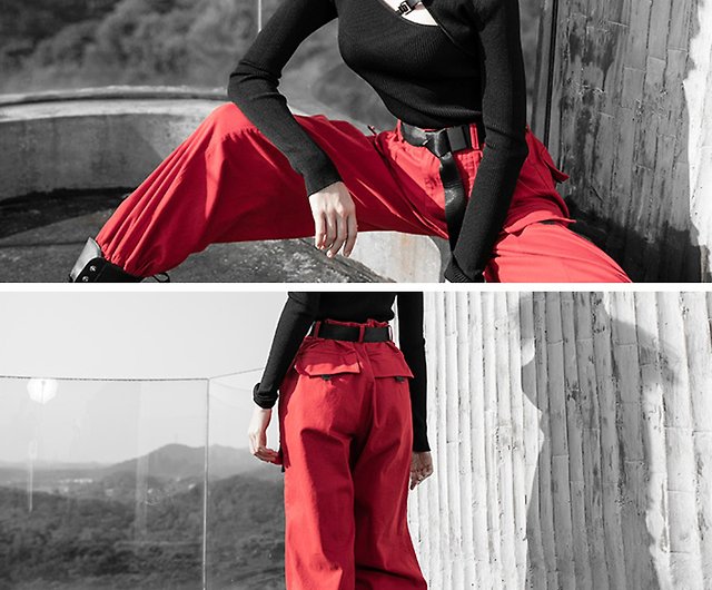 Cyberpunk Red Cargo Pants - Shop PUNK RAVE Women's Pants - Pinkoi