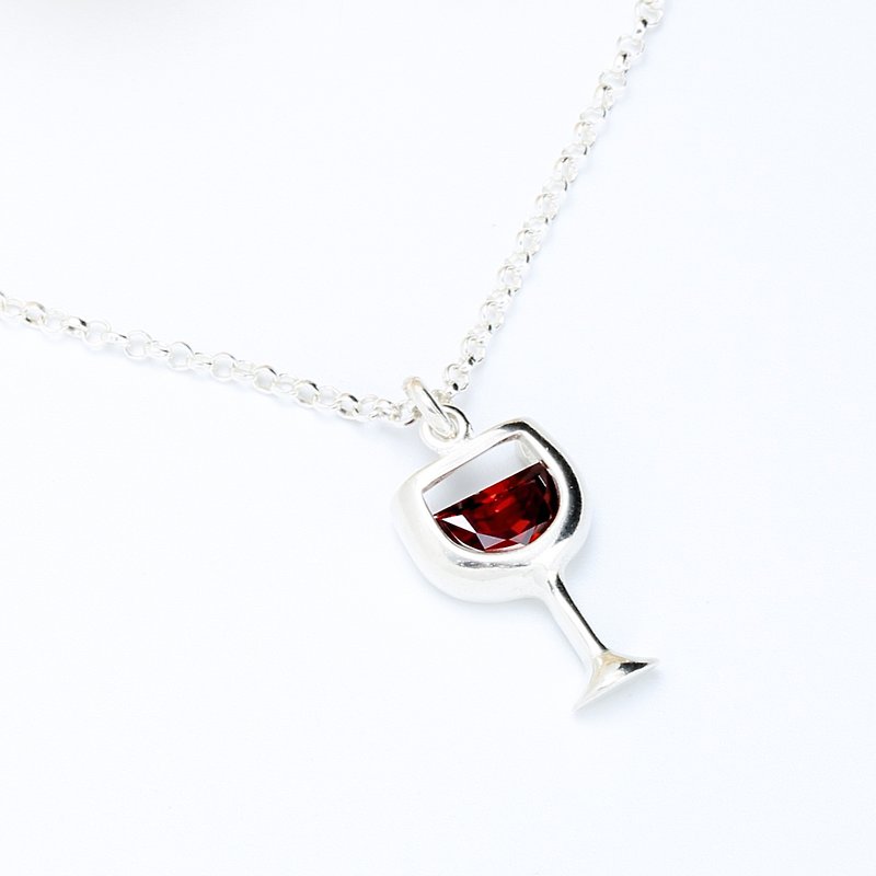 Cheers Red wine glass s925 sterling silver necklace Valentine's Day gift - Necklaces - Sterling Silver Silver