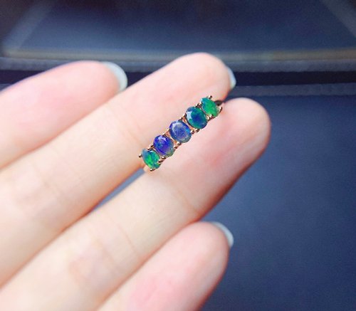 Eratojewels Black Opal Ring, Natural Opal Ring, Genuine Opal, Opal Silver Ring, Opal Jewelry