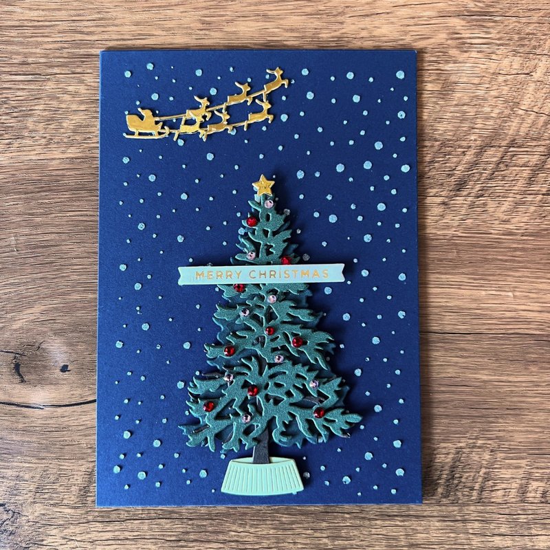 MERRY CHRISTMAS 聖誕樹 聖誕老人 馴鹿 下雪 背景 聖誕卡 - 卡片/明信片 - 紙 藍色