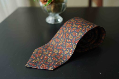 Papas Bow Tie 紳士古董絲質領帶-YSL-100% silk古著深棕變形蟲印花