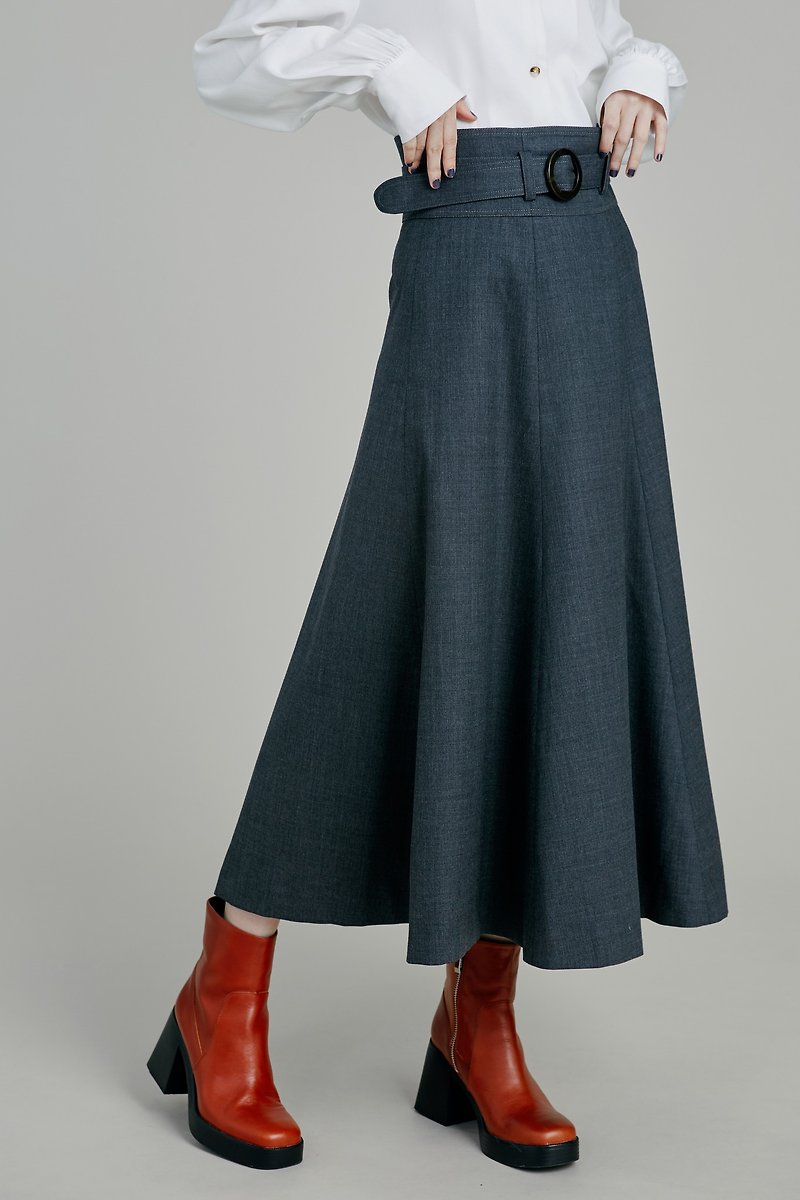 Shan Yong grey wool high waist six piece cut dress - กระโปรง - ขนแกะ 