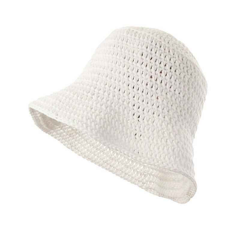 handmade crochet white summer hat  水桶鉤針編織帽 cotton hat 太陽帽 - Hats & Caps - Cotton & Hemp White
