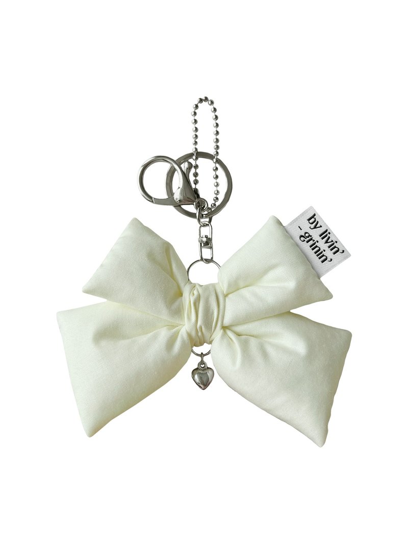 double ribbon keyring_lemon cream - 鑰匙圈/鑰匙包 - 其他人造纖維 黃色