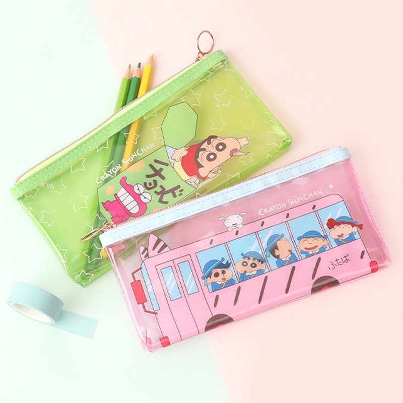 蠟筆小新果凍透明筆袋-Crayon Shinchan 文具收納 巧克比 校車 - 鉛筆盒/筆袋 - 塑膠 多色