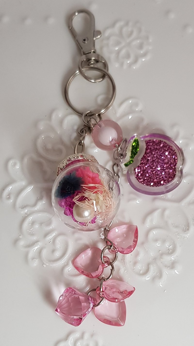 乾燥花玻璃球鑰匙圈-吊飾-情人節禮物-生日禮 - 鑰匙圈/鎖匙扣 - 玻璃 