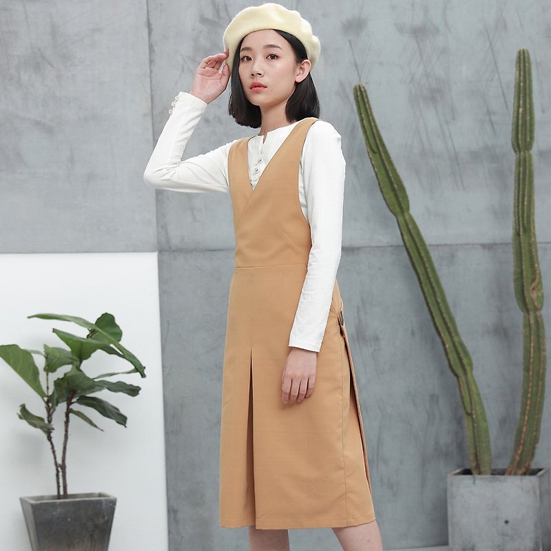陳庭妮ストラップドレスの秋2016新しい韓国のスリムレトロなハイウエストは細いラインのスカートの女の子の長い段落のドレスでした - ワンピース - コットン・麻 オレンジ