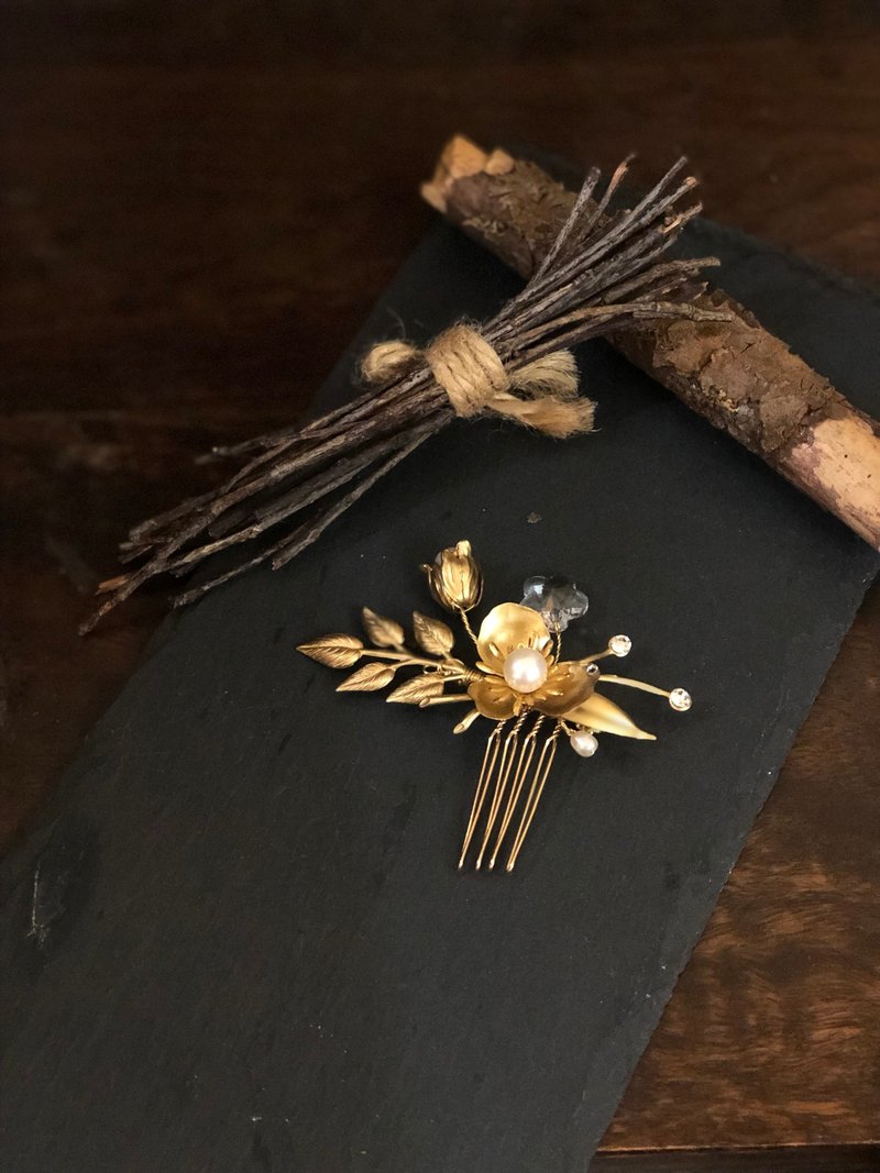新娘頭飾 手作新娘飾品 新娘髮飾 栗安手作 - 髮夾/髮圈 - 其他金屬 金色
