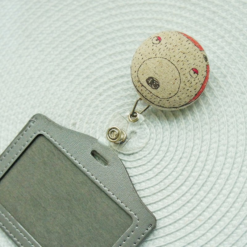 Lovely [Japanese cloth] Sleeping bear retractable buckle + card holder, leisure card, certificate holder - ที่ใส่บัตรคล้องคอ - ผ้าฝ้าย/ผ้าลินิน สีเทา