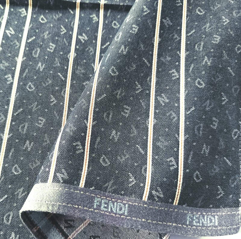 Fendi Vintage Jacquard Handkerchief – Monogram Lettering 18 x 18 inches - 手帕 - 棉．麻 灰色