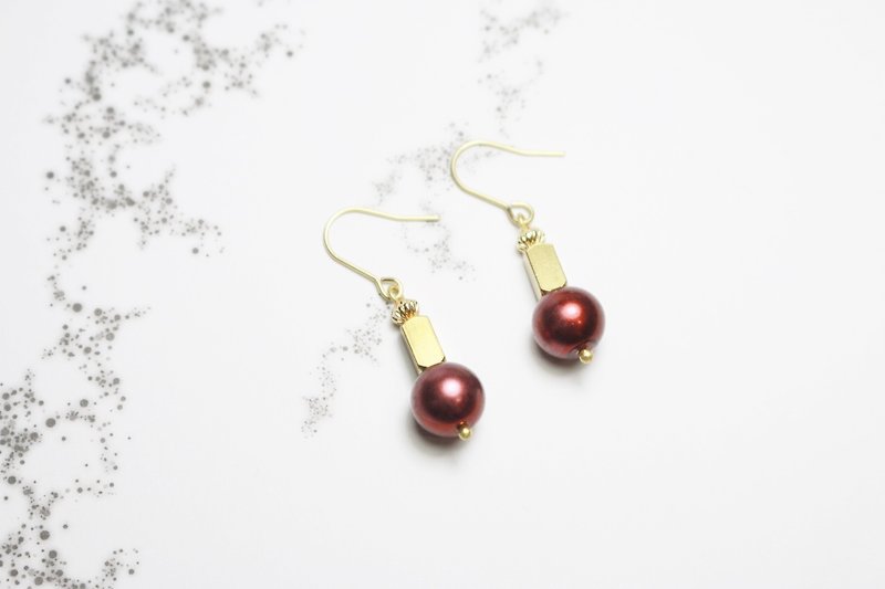 // VÉNUS 黄铜 decorated brass glass dangle earrings // ve104 - ต่างหู - โลหะ สีแดง