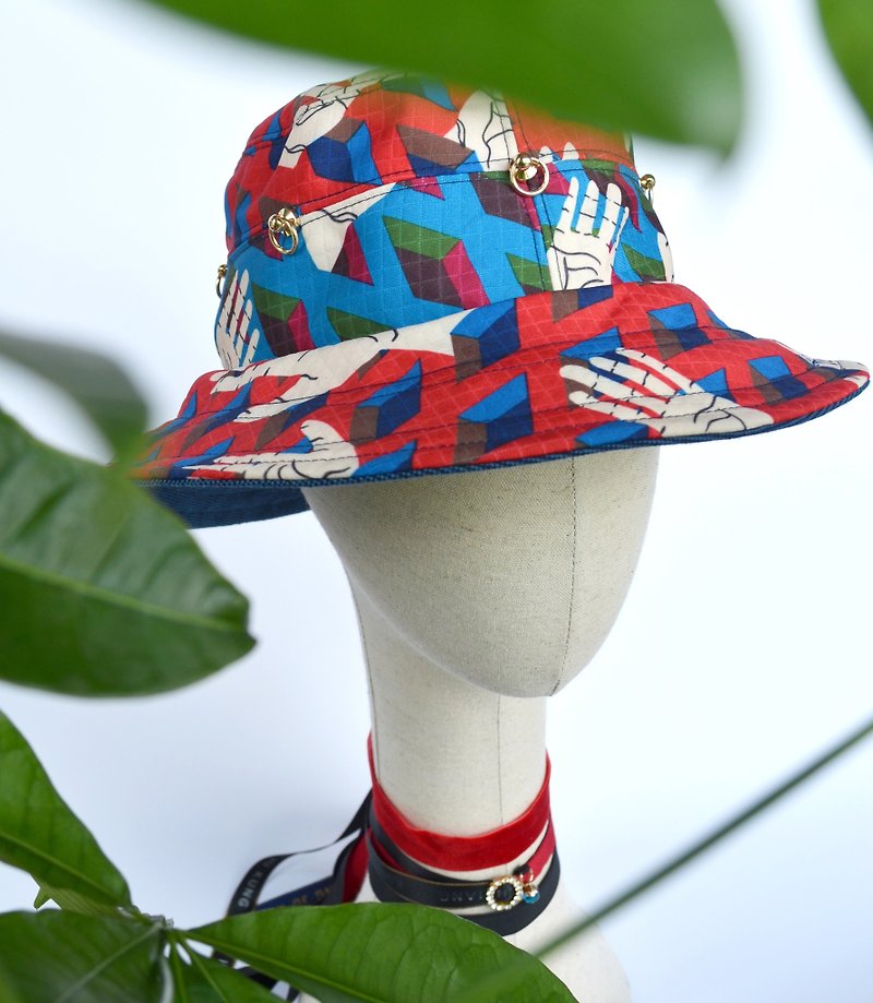 Fight color palm print fisherman hat - หมวก - เส้นใยสังเคราะห์ หลากหลายสี