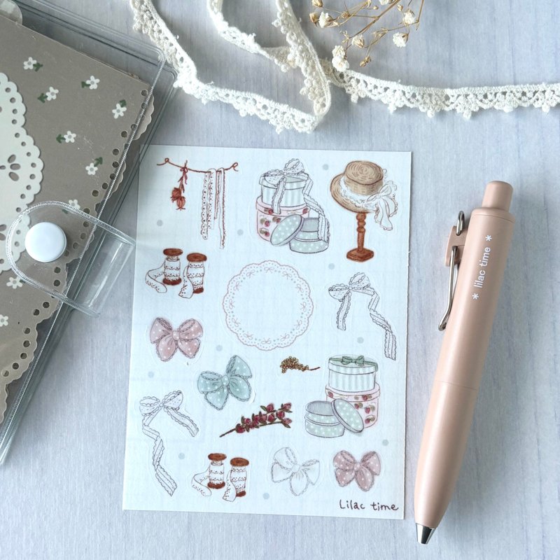 ハーフカットシール　マスキングテープ素材　リボンと帽子 - 貼紙 - 紙 