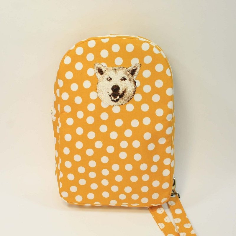 Embroidery shoulder bag backpack 01 - Chai dog - Backpacks - Cotton & Hemp Yellow